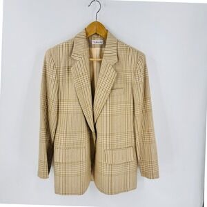 Vintage Talbots Plaid Blazer Tan Beige Size 8 Academia Heritage Neutral